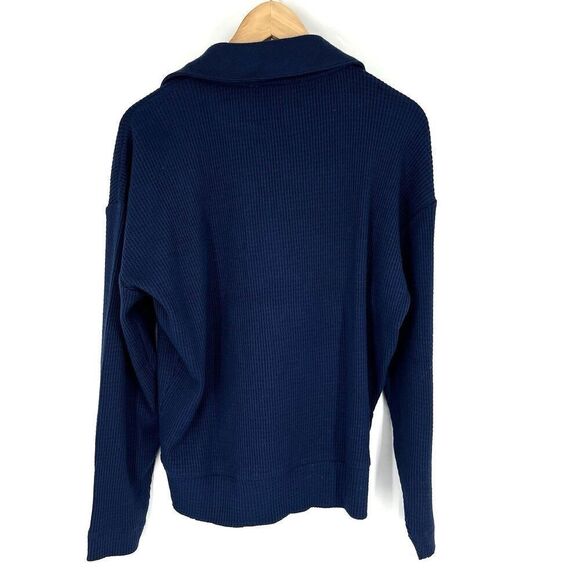LOFT Sweater Size Small Women Navy Waffle Knit Shirt Collared V Neck Long Sleeve - Picture 4 of 7